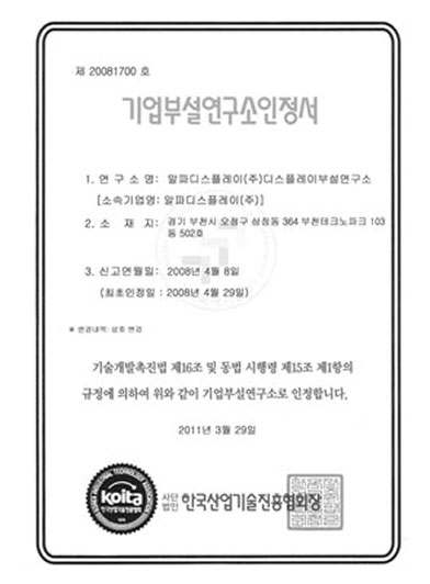 Certificate of R&D
